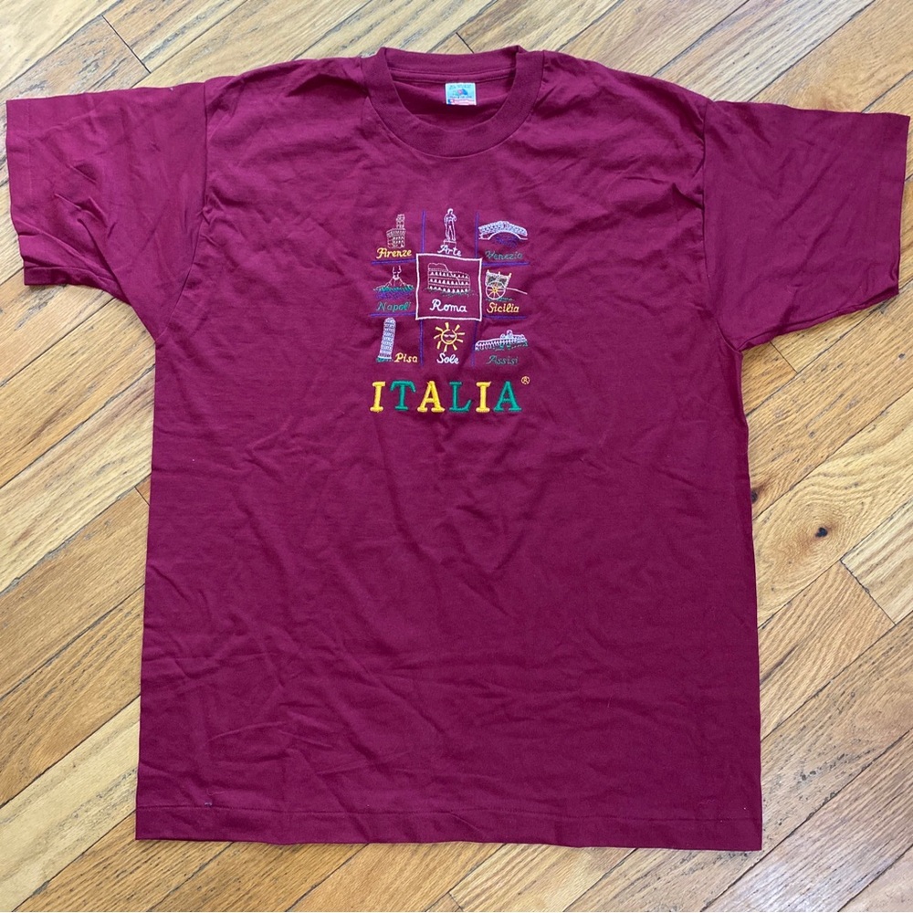 Vintage Single Stitch Italian Cities Embroidered Tee Size XL